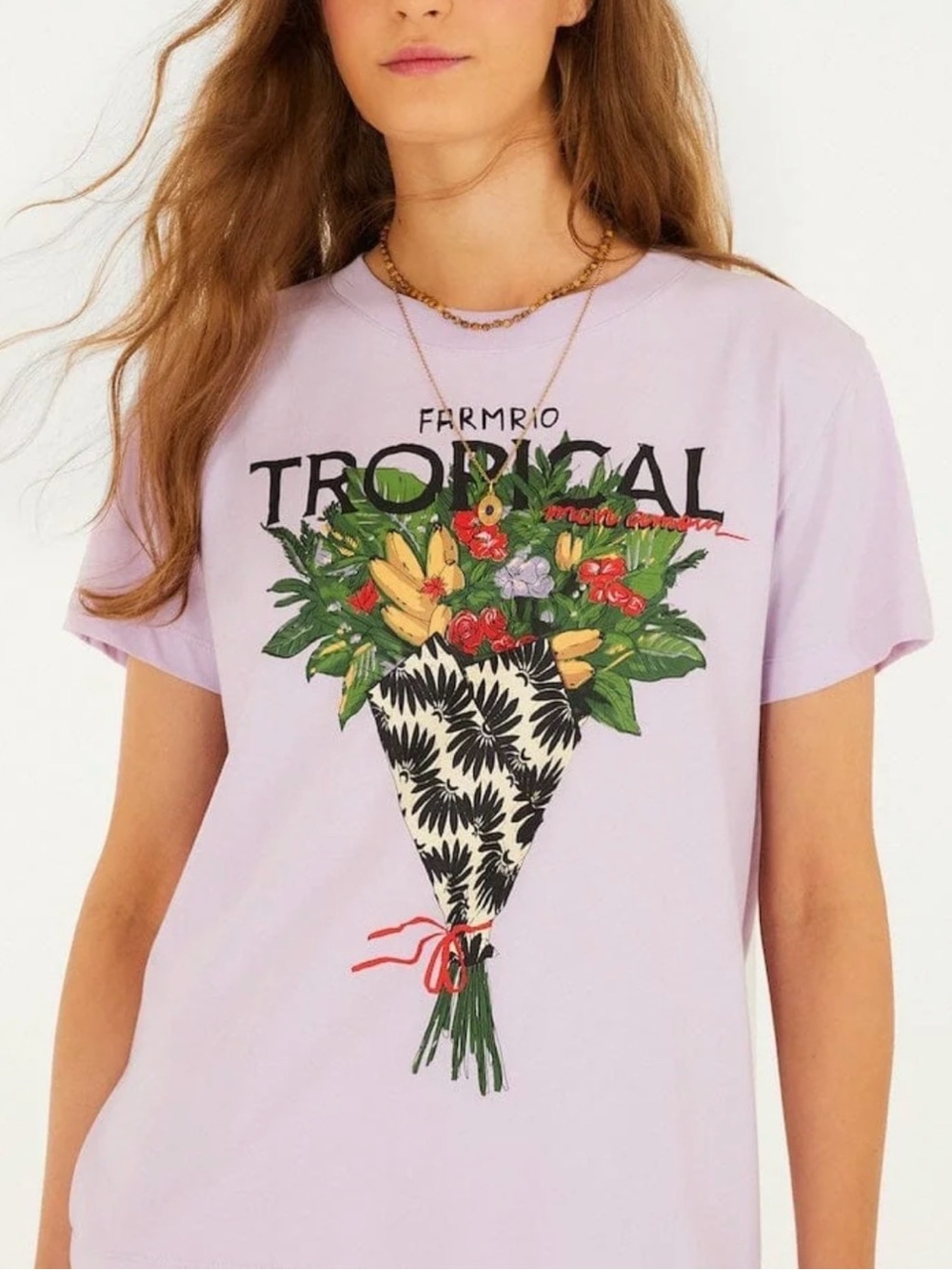 Farm Rio Tropical Bouquet Graphic Tee - Lilac